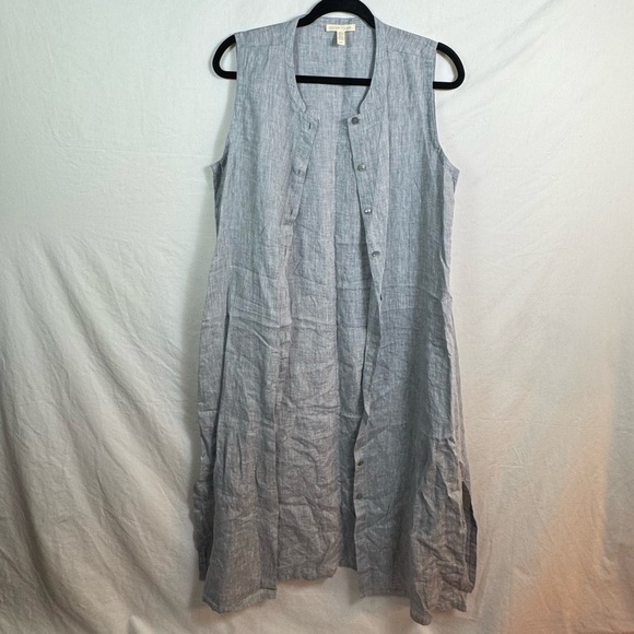 Eileen Fisher Light Gray Button-Front Midi Dress Womens Size S - Picture 1 of 4